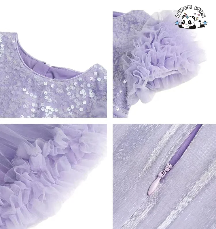 LEZONKIDS - 2024 High Quality summer short sleeve girls dress sweet sequined  girl dress flower tutu girl dress